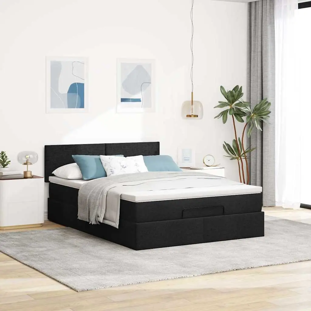 Double Ottoman Bed Pocket Spring Mattress Hydraulic Lift Storage Black Fabric