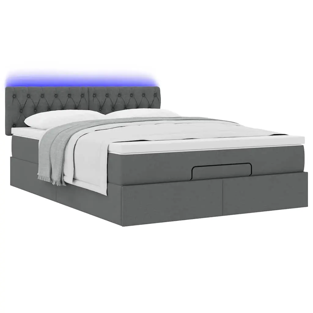 Ottoman Bed Queen Size Pocket Spring Mattress with LED Lights Storage Grey