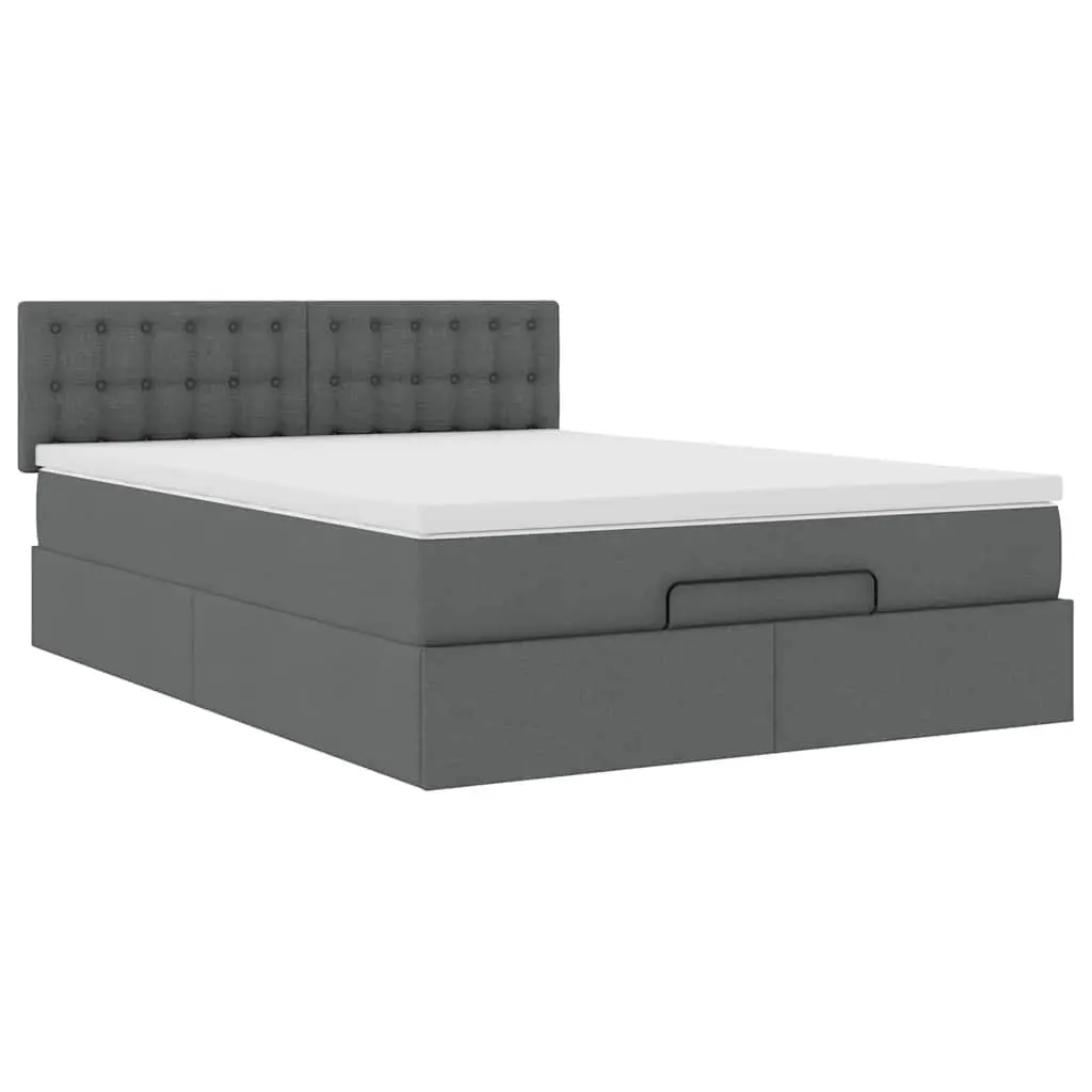 Ottoman Bed Pocket Spring Mattress Queen Size Grey Fabric with LED Lights