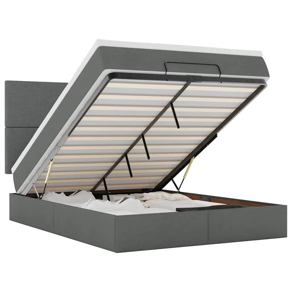 Ottoman Bed Queen Grey Upholstered Frame with Pocket Spring Mattress and Hydraulic Lift Storage