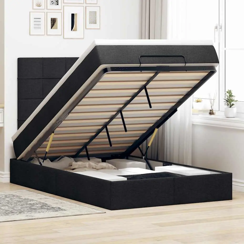Ottoman Bed with Pocket Spring Mattress King Single Black Storage Furniture