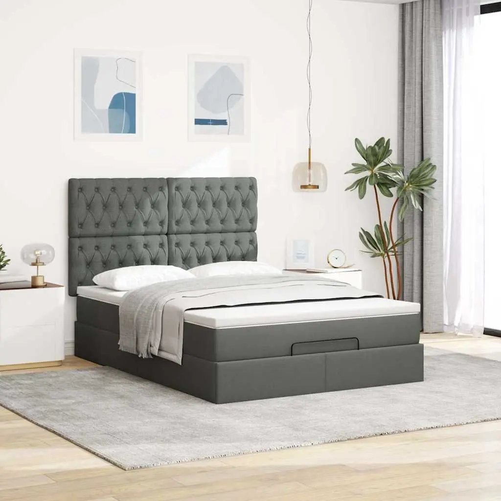 Ottoman Bed Queen Pocket Spring Mattress Grey Storage Furniture