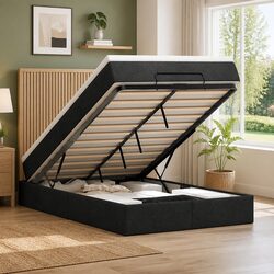 Ottoman Bed with Mattress King Single Black Fabric Storage Lift Mechanism