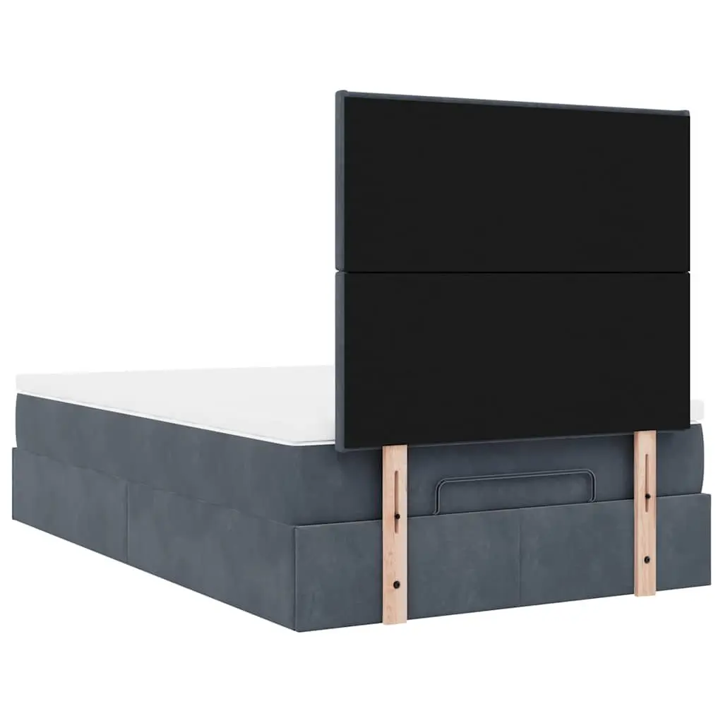 Ottoman Bed King Single Grey Velvet Upholstered Storage Frame with Pocket Spring Mattress and Hydraulic Lift Mechanism