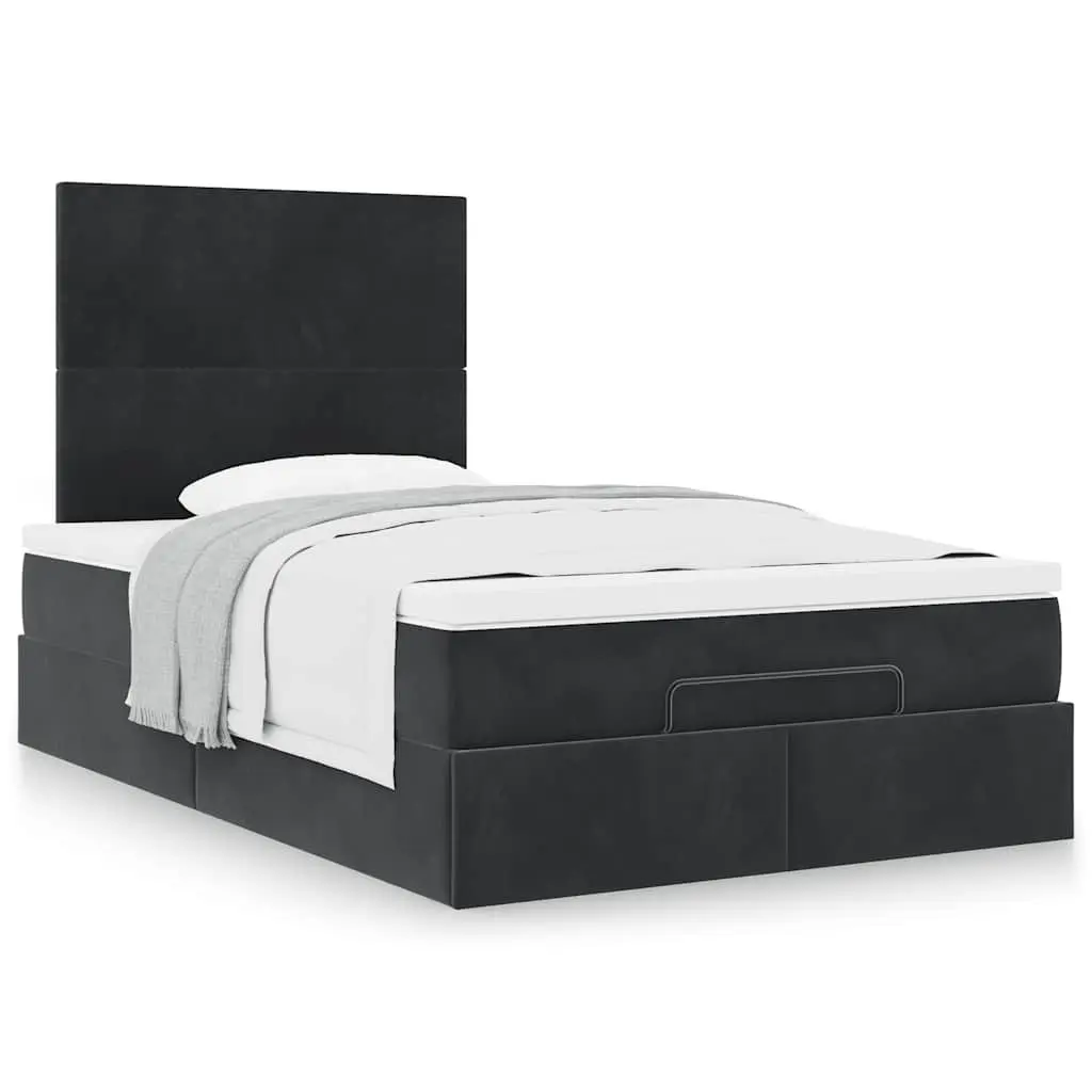 Ottoman Bed with Mattresses King Single Black Velvet Storage Lift Base