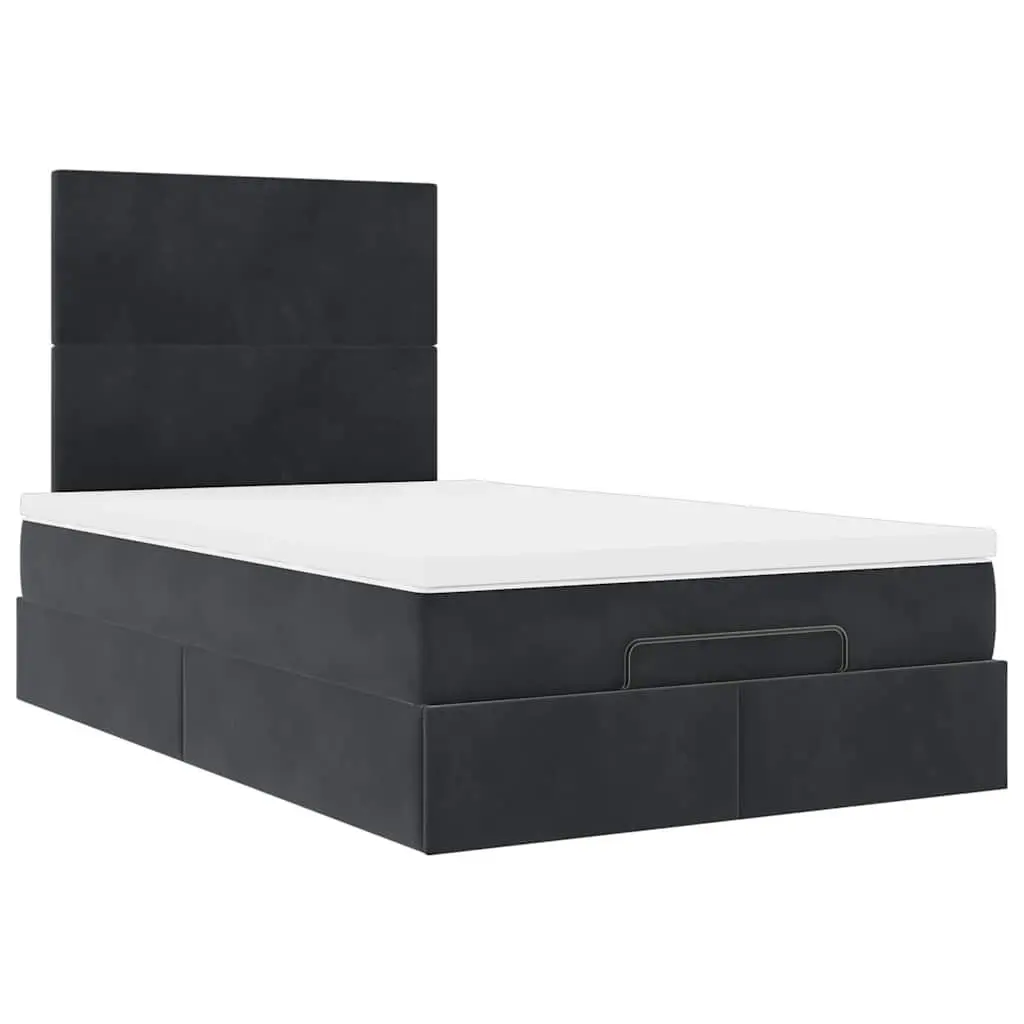 Ottoman Bed with Mattresses King Single Black Velvet Storage Lift Base