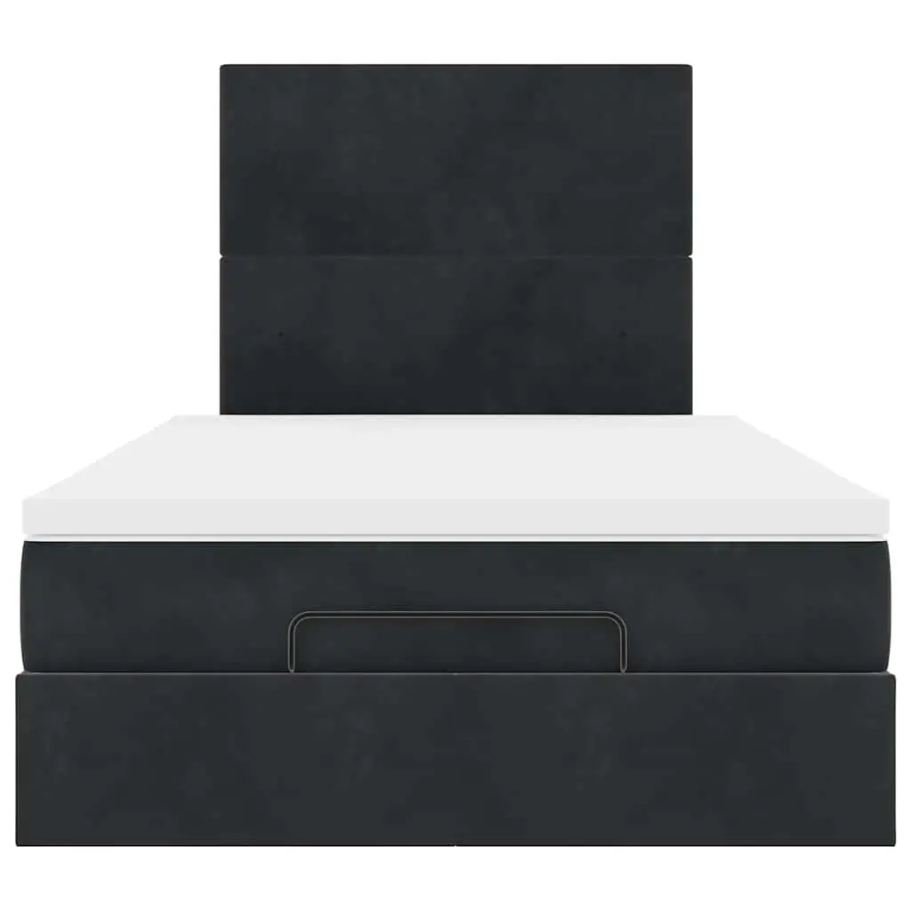 Ottoman Bed with Mattresses King Single Black Velvet Storage Lift Base