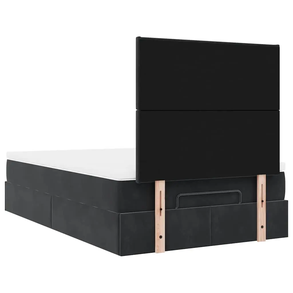 Ottoman Bed with Mattresses King Single Black Velvet Storage Lift Base