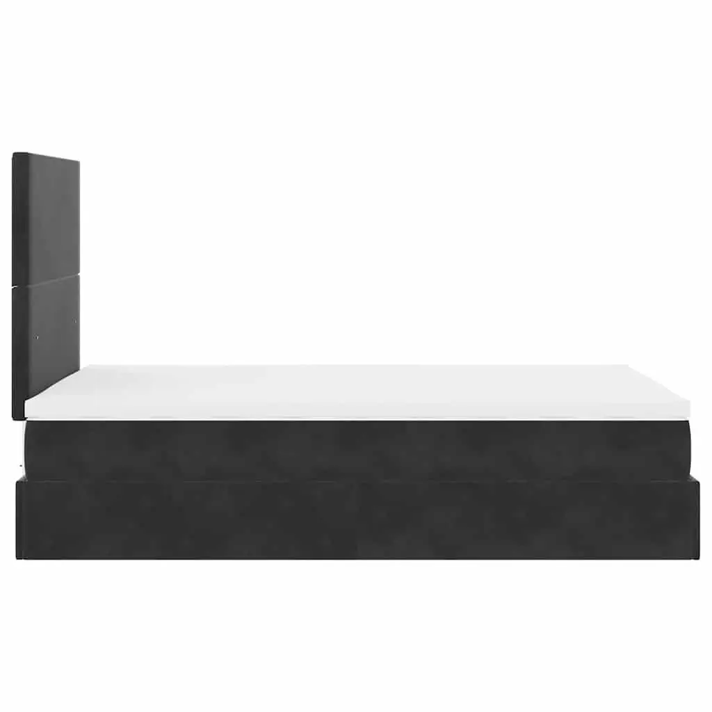 Ottoman Bed with Mattresses King Single Black Velvet Storage Lift Base