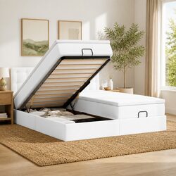 Ottoman Bed King Single with Pocket Spring Mattresses Grey Velvet Storage