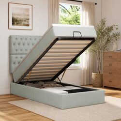 Ottoman Bed with Mattresses King Single Black Velvet Storage Lift Frame