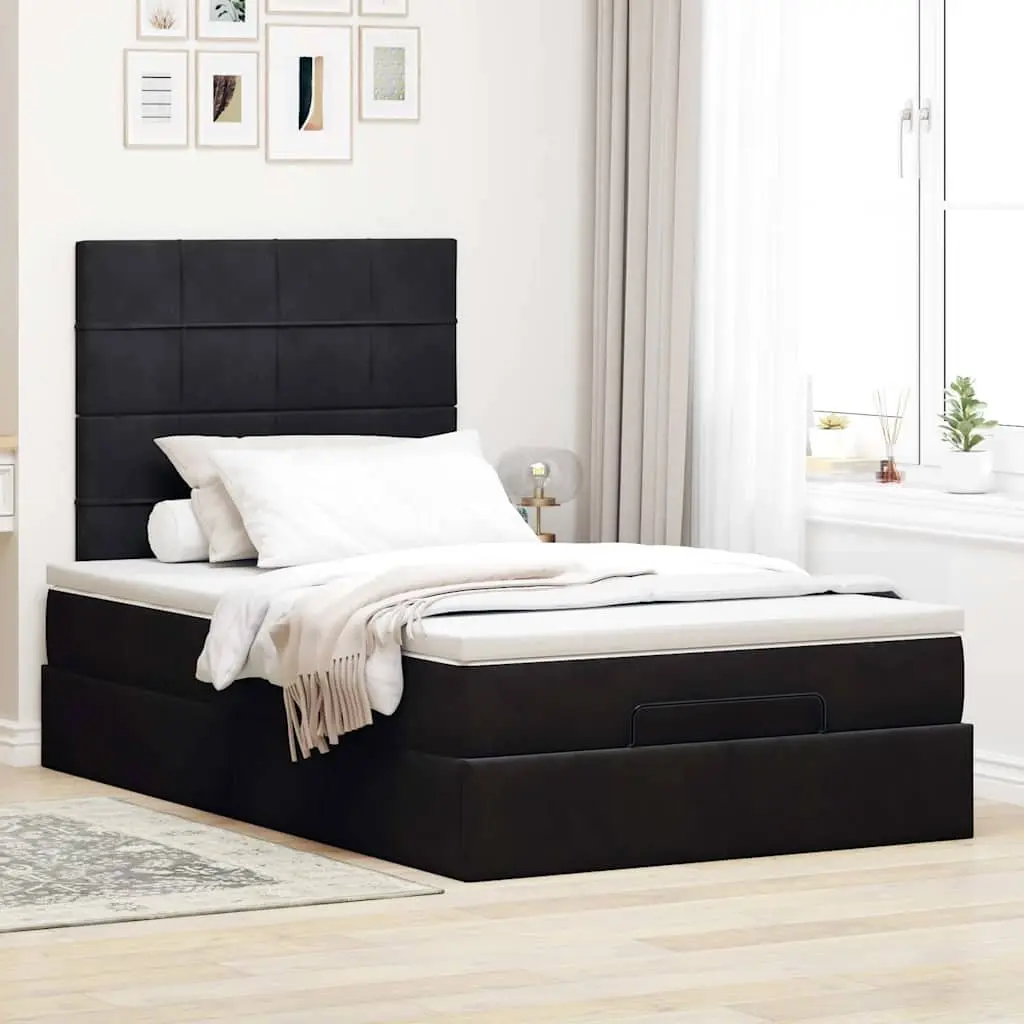 Ottoman Bed King Single Black Velvet Storage Lift Frame with Pocket Spring Mattress