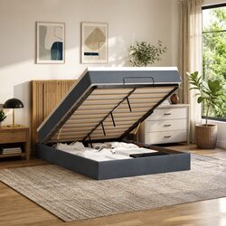 Ottoman Bed Queen with Pocket Spring Mattresses Grey Velvet Storage Lift