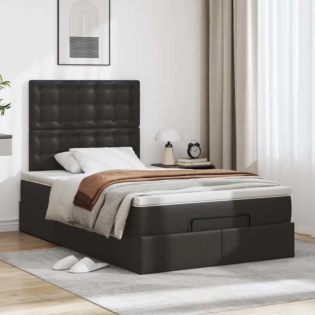 Ottoman Bed King Single with Pocket Spring Mattress LED Lights Black Faux