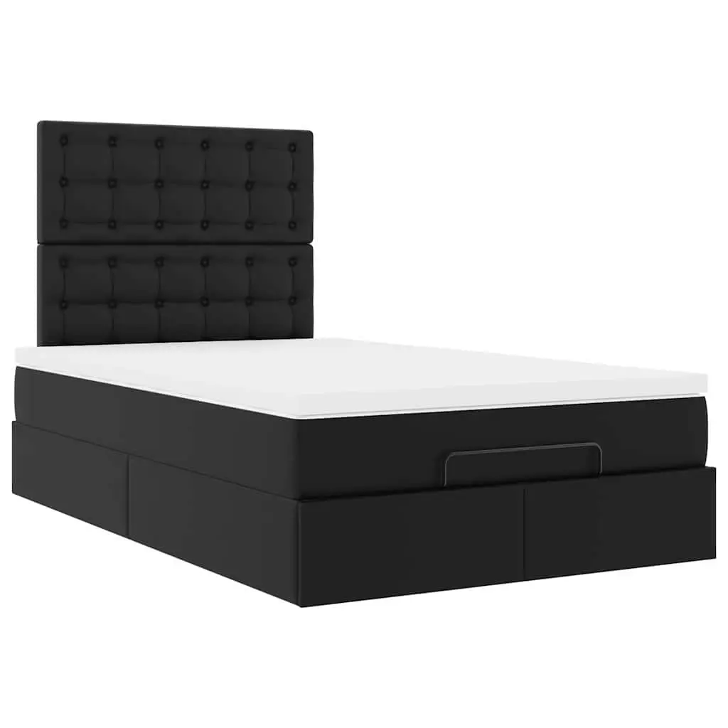 Ottoman Bed King Single with Pocket Spring Mattress LED Lights Black Faux