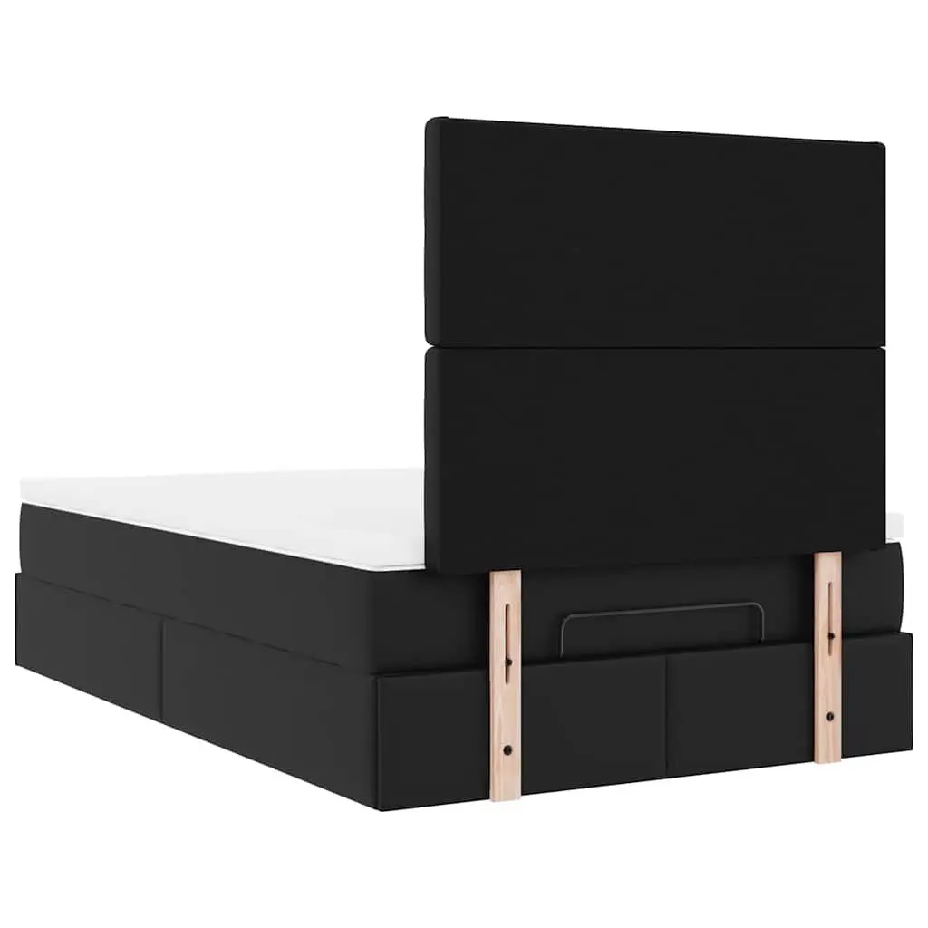 Ottoman Bed King Single with Pocket Spring Mattress LED Lights Black Faux