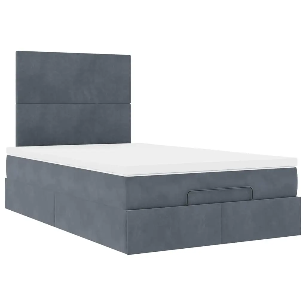 Ottoman Bed with Mattress LED Lights King Single Velvet Storage Bed Frame Grey