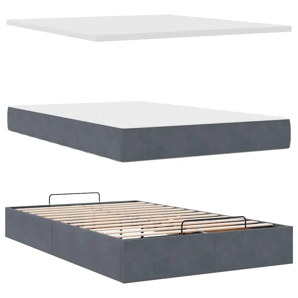 Ottoman Bed with Mattress LED Lights King Single Velvet Storage Bed Frame Grey
