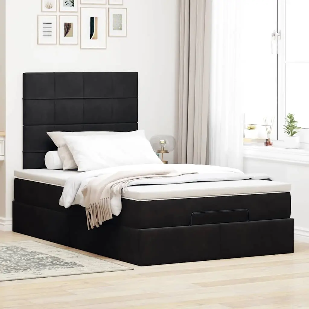 Ottoman Bed King Single with Pocket Spring Mattresses LED Lights Black Velvet