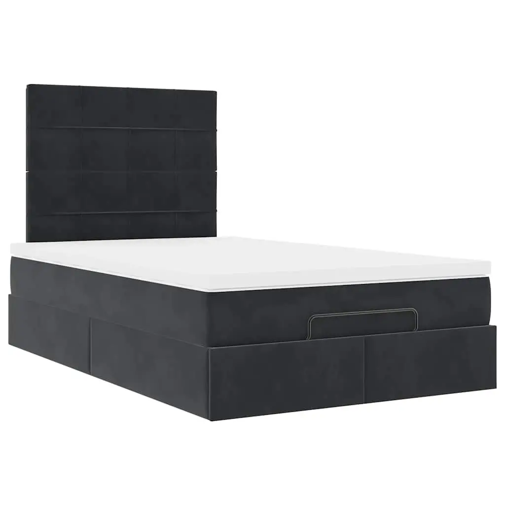 Ottoman Bed King Single with Pocket Spring Mattresses LED Lights Black Velvet