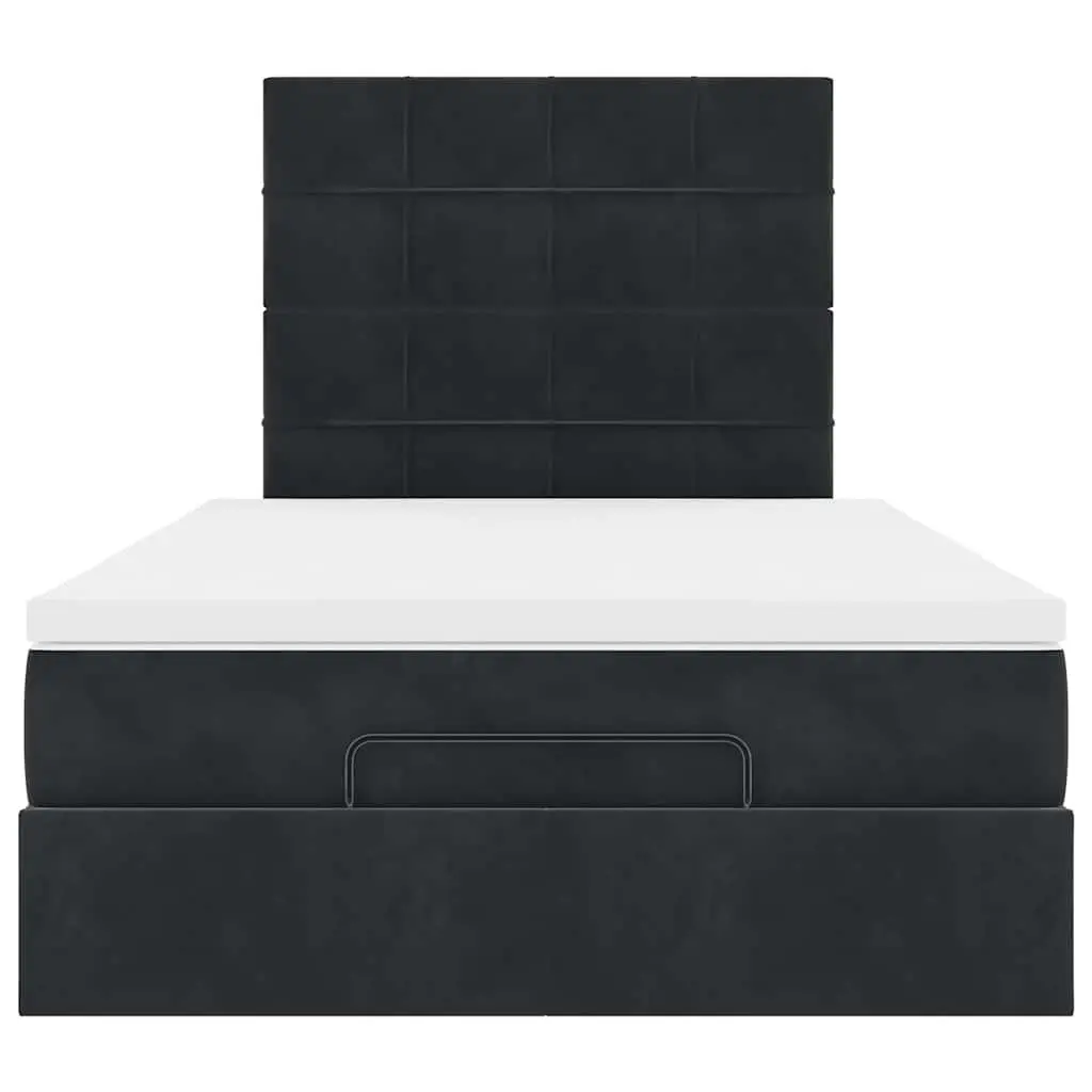 Ottoman Bed King Single with Pocket Spring Mattresses LED Lights Black Velvet