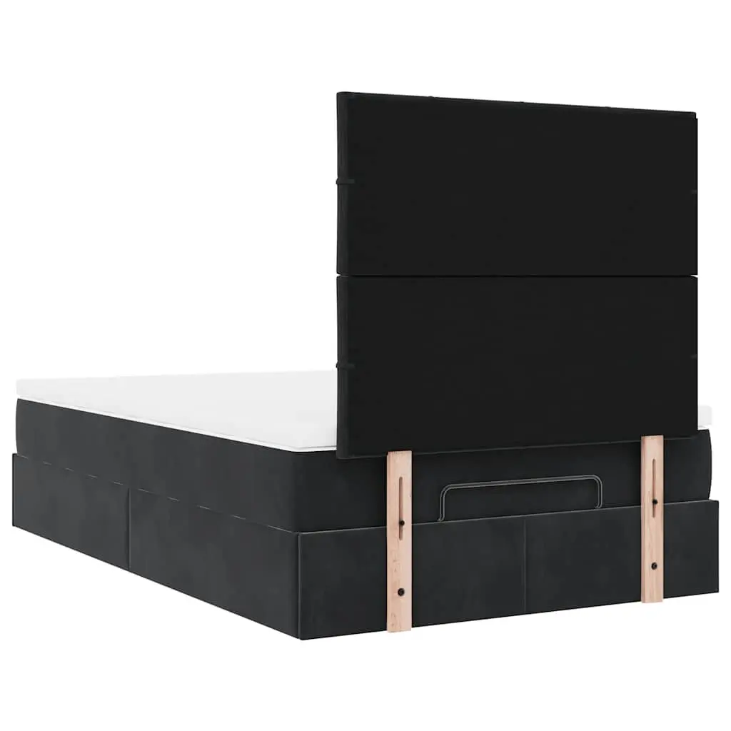 Ottoman Bed King Single with Pocket Spring Mattresses LED Lights Black Velvet