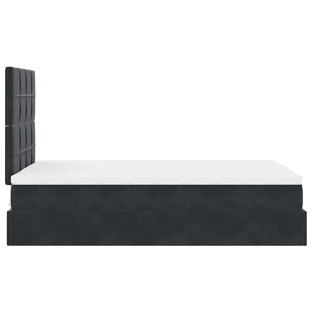 Ottoman Bed King Single with Pocket Spring Mattresses LED Lights Black Velvet