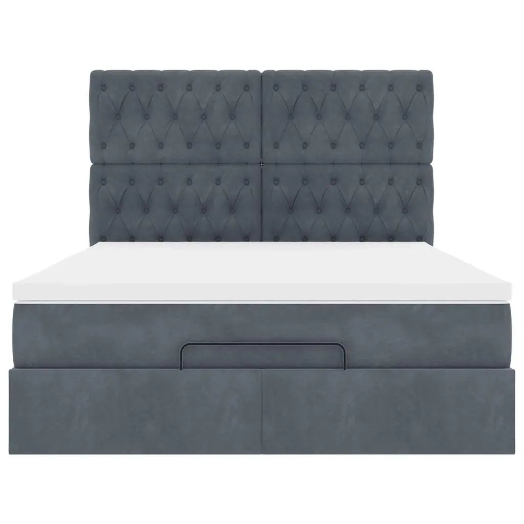 Ottoman Bed Grey Velvet Queen Size with Storage Hydraulic Lift Pocket Spring Mattress and Adjustable LED Lights