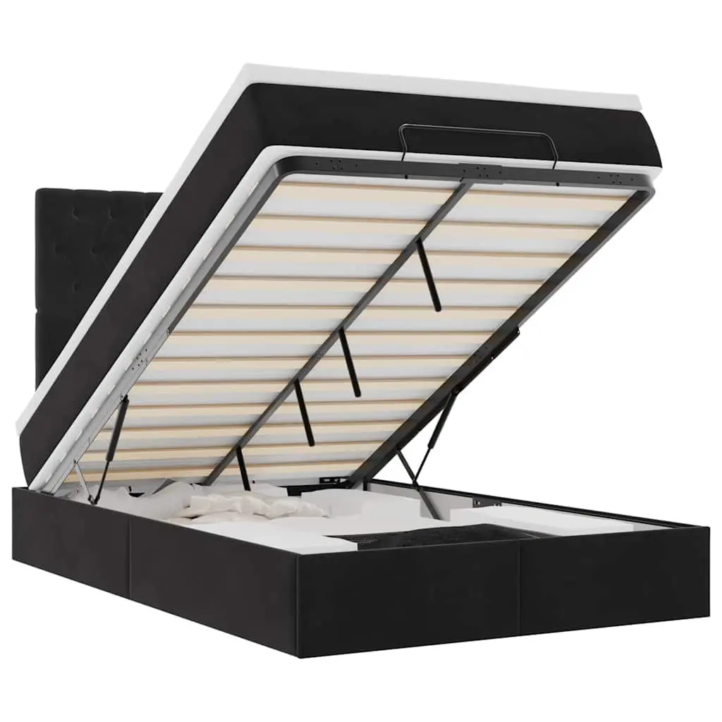 Ottoman Bed with Pocket Spring Mattresses LED Lights King Single Black Velvet