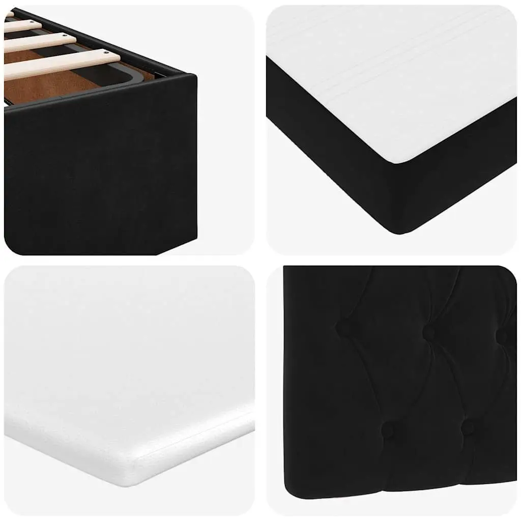 Ottoman Bed with Pocket Spring Mattresses LED Lights King Single Black Velvet