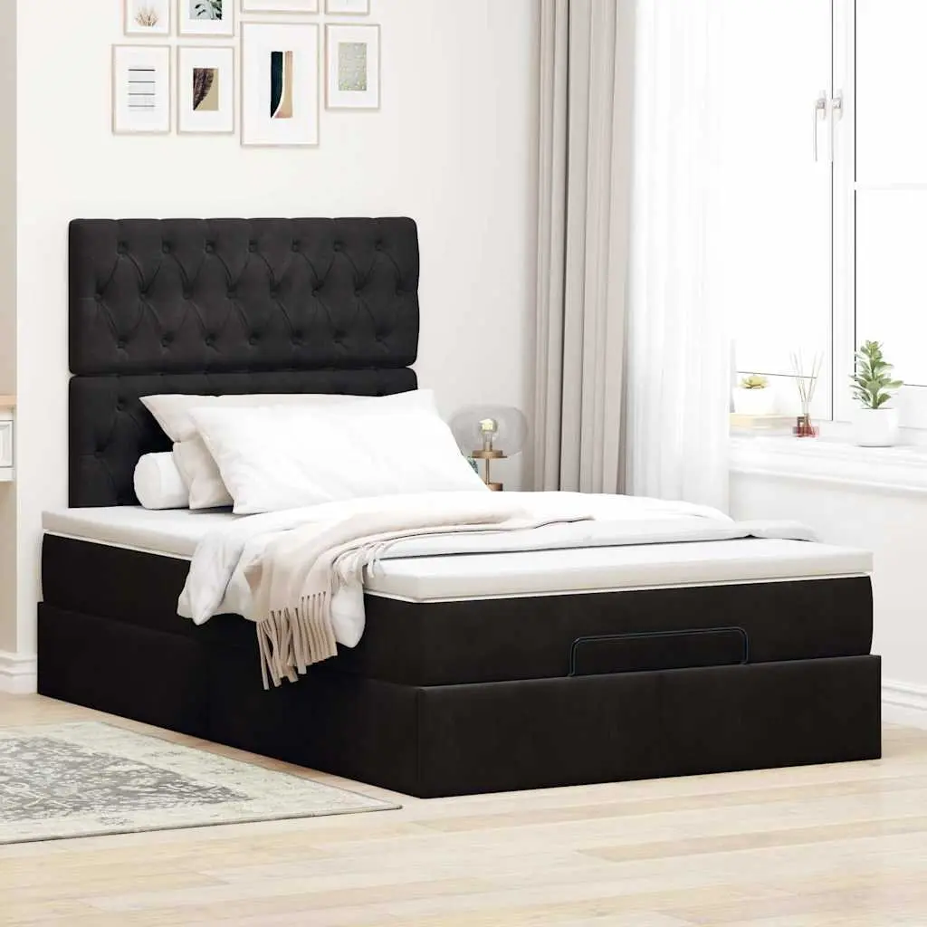 Ottoman Bed with Pocket Spring Mattresses LED Lights King Single Black Velvet