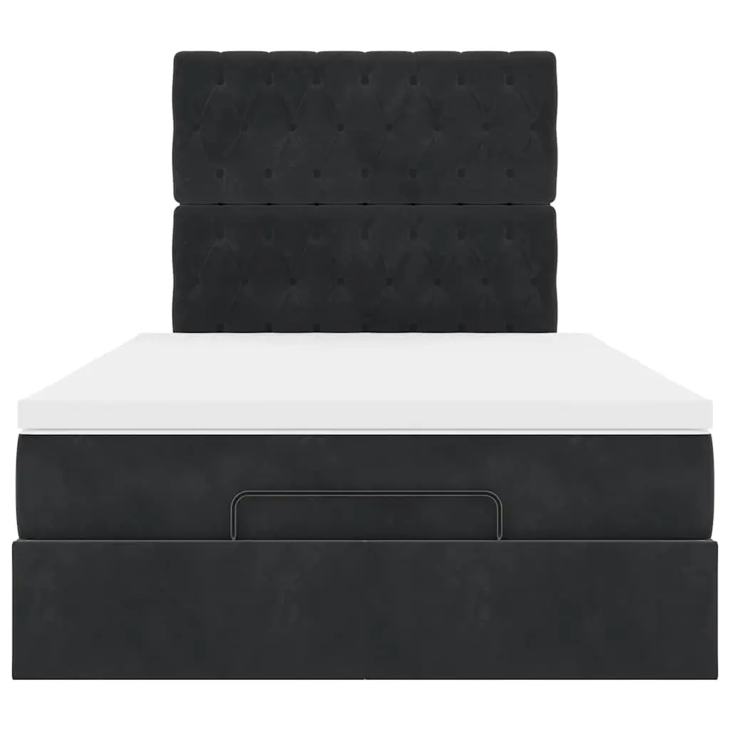 Ottoman Bed with Pocket Spring Mattresses LED Lights King Single Black Velvet