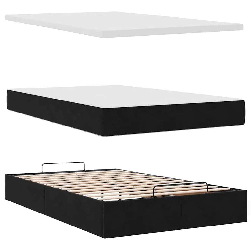 Ottoman Bed with Pocket Spring Mattresses LED Lights King Single Black Velvet