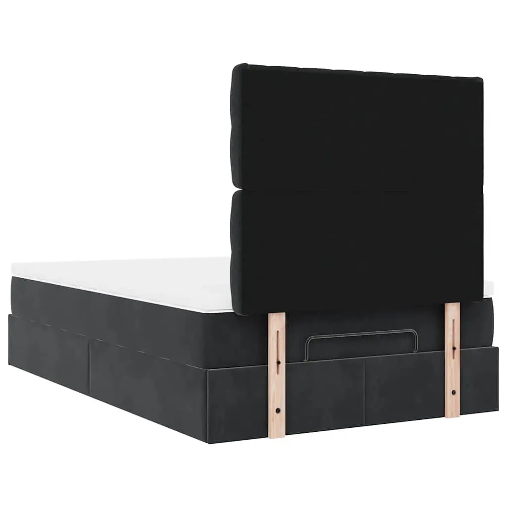 Ottoman Bed with Pocket Spring Mattresses LED Lights King Single Black Velvet