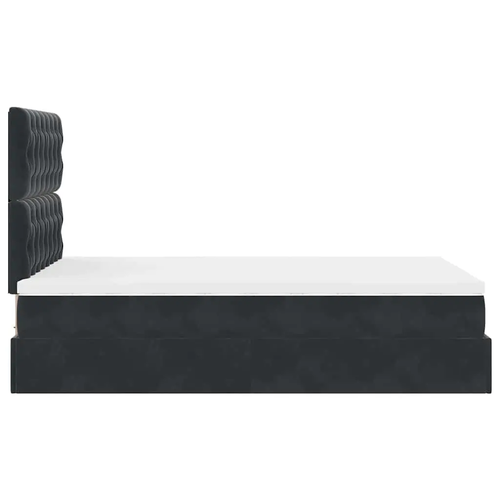 Ottoman Bed with Pocket Spring Mattresses LED Lights King Single Black Velvet