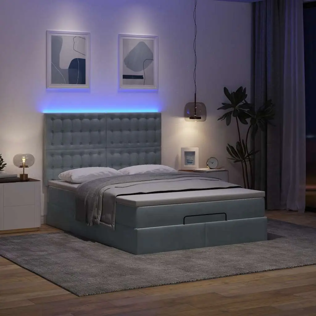 Ottoman Bed with Pocket Spring Mattress Hydraulic Lift Storage Grey Velvet Double