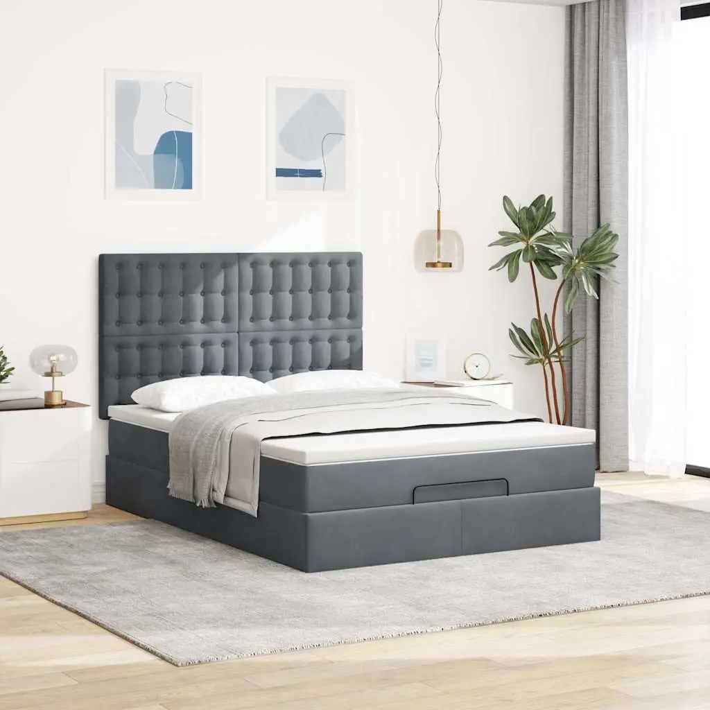 Ottoman Bed with Pocket Spring Mattress Hydraulic Lift Storage Grey Velvet Double
