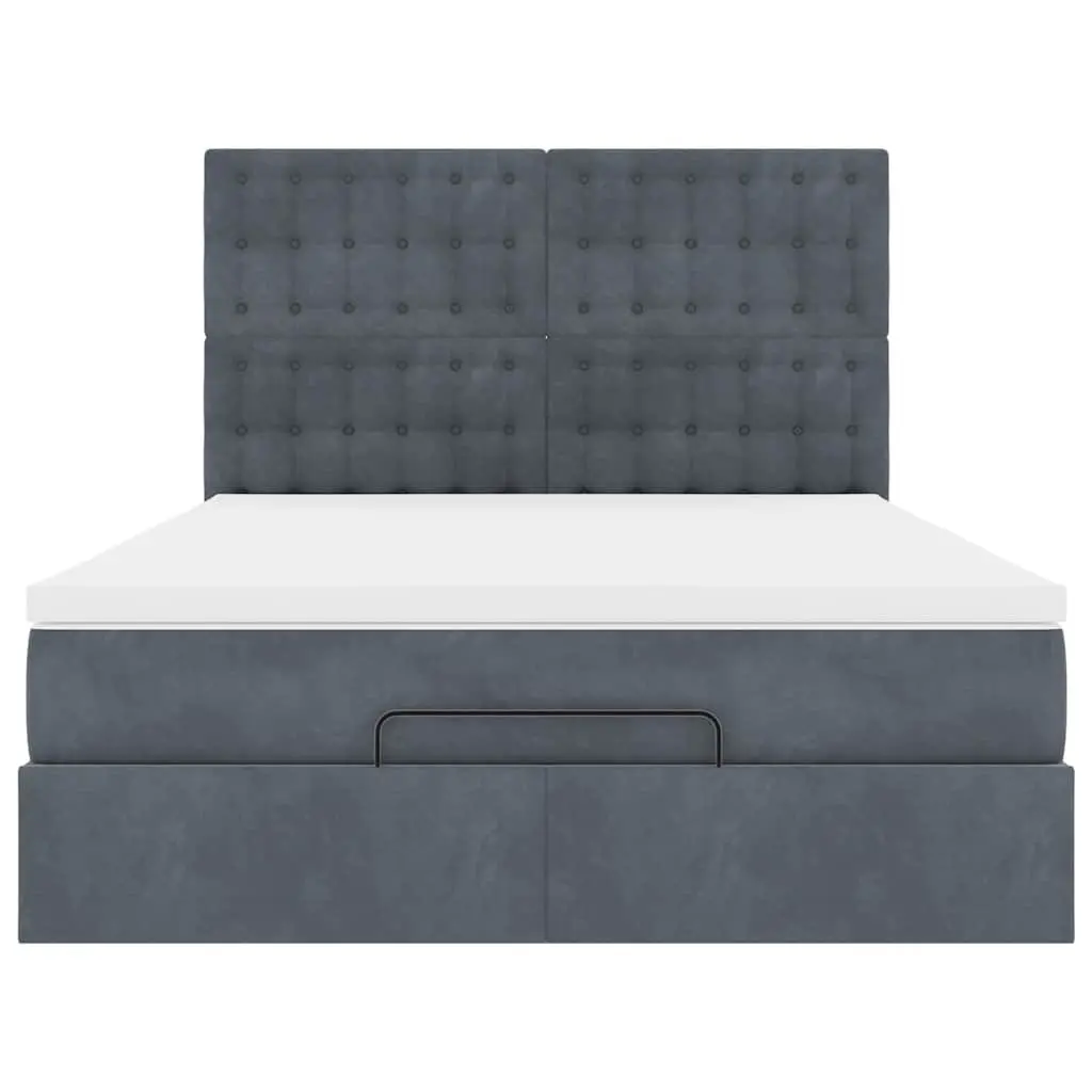 Ottoman Bed Queen with Hydraulic Lift Storage Pocket Spring Mattress Topper LED Lights Dark Grey Velvet