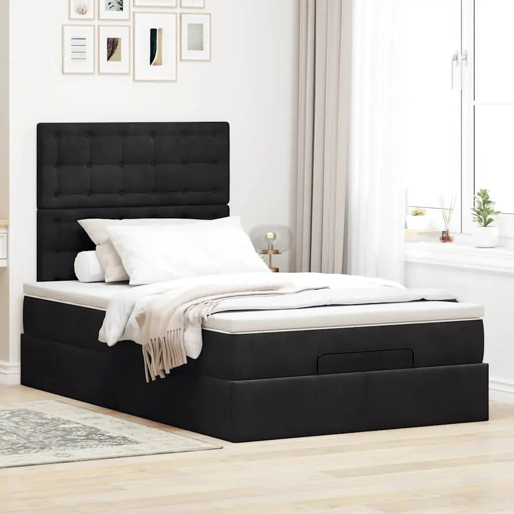 Ottoman Bed with Pocket Spring Mattresses & LED Lights King Single Black Velvet
