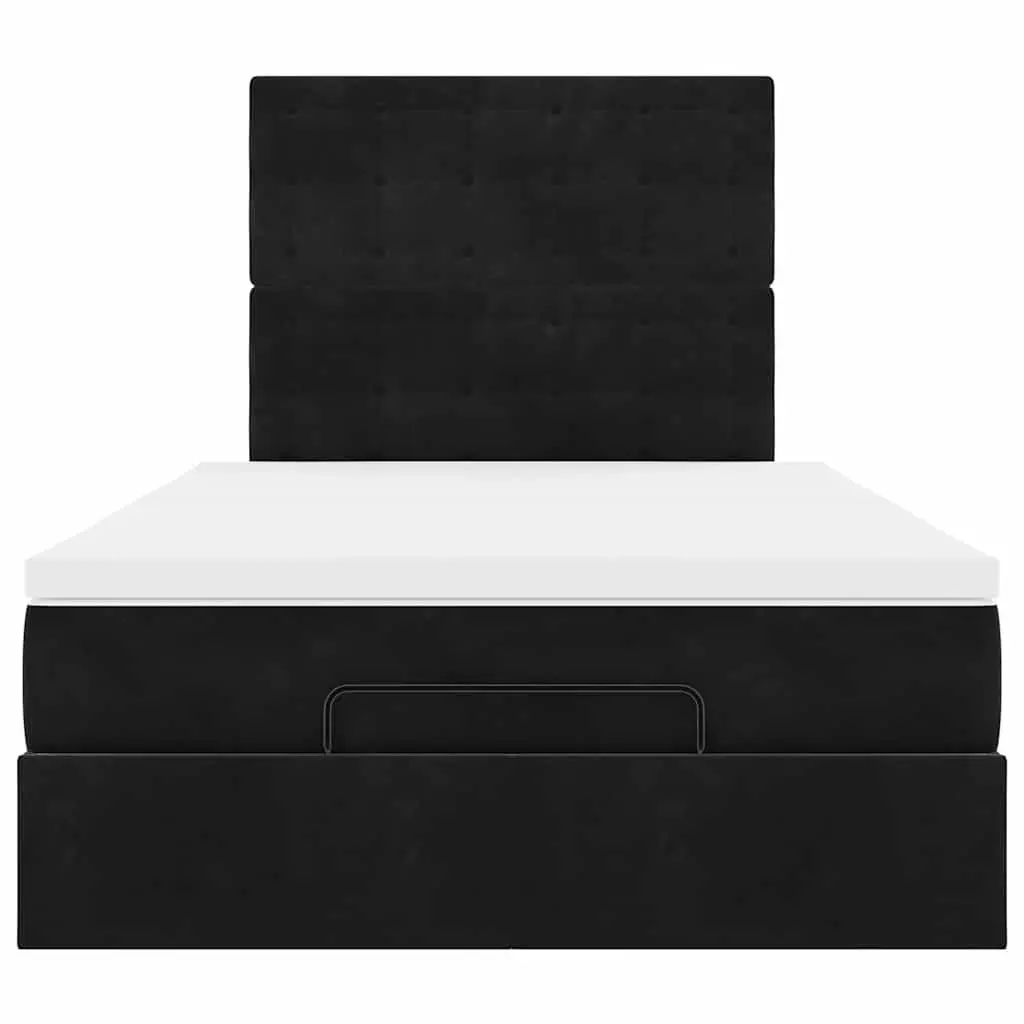 Ottoman Bed with Pocket Spring Mattresses & LED Lights King Single Black Velvet