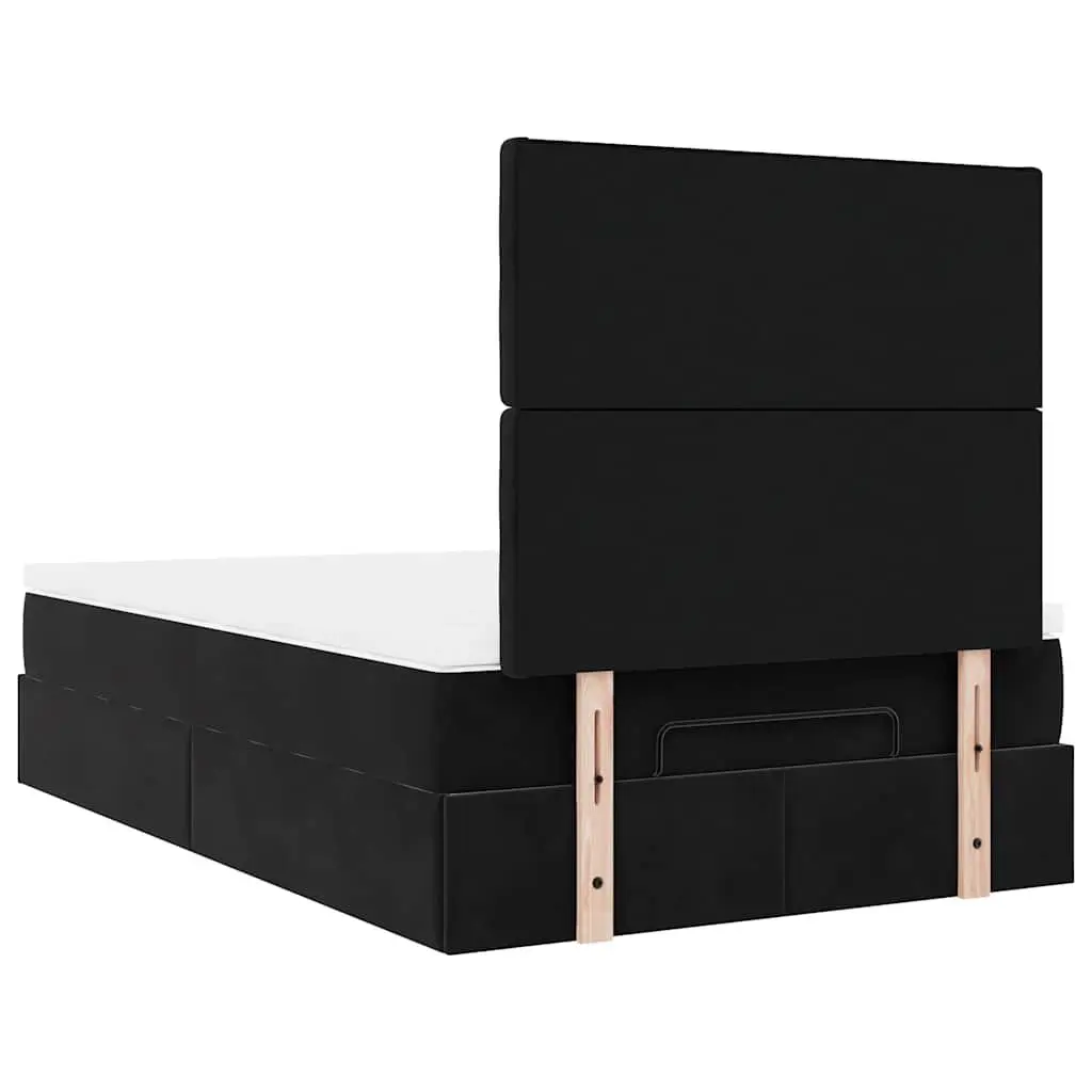 Ottoman Bed with Pocket Spring Mattresses & LED Lights King Single Black Velvet