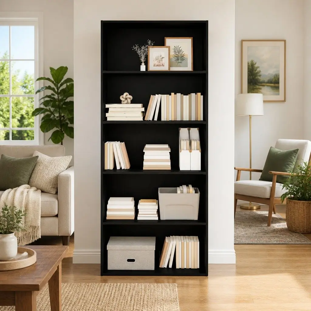 Bookcase Storage Shelf Black Engineered Wood 80x30x189cm Room Divider