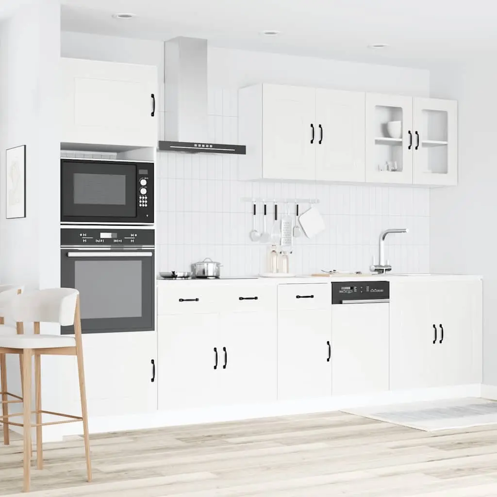 7 Piece Kitchen Cabinet Set White Engineered Wood Adjustable Feet
