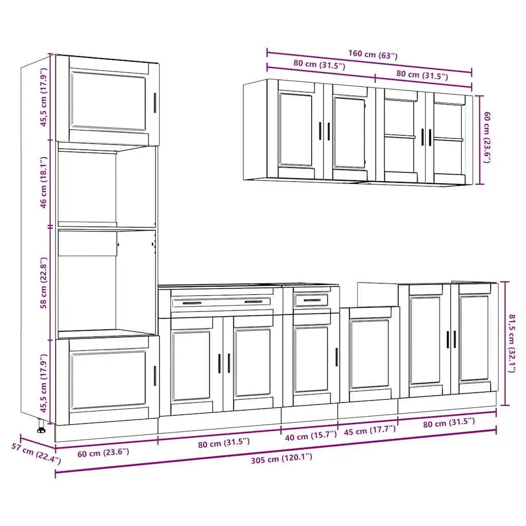 7 Piece Kitchen Cabinet Set White Storage Furniture Engineered Wood Adjustable
