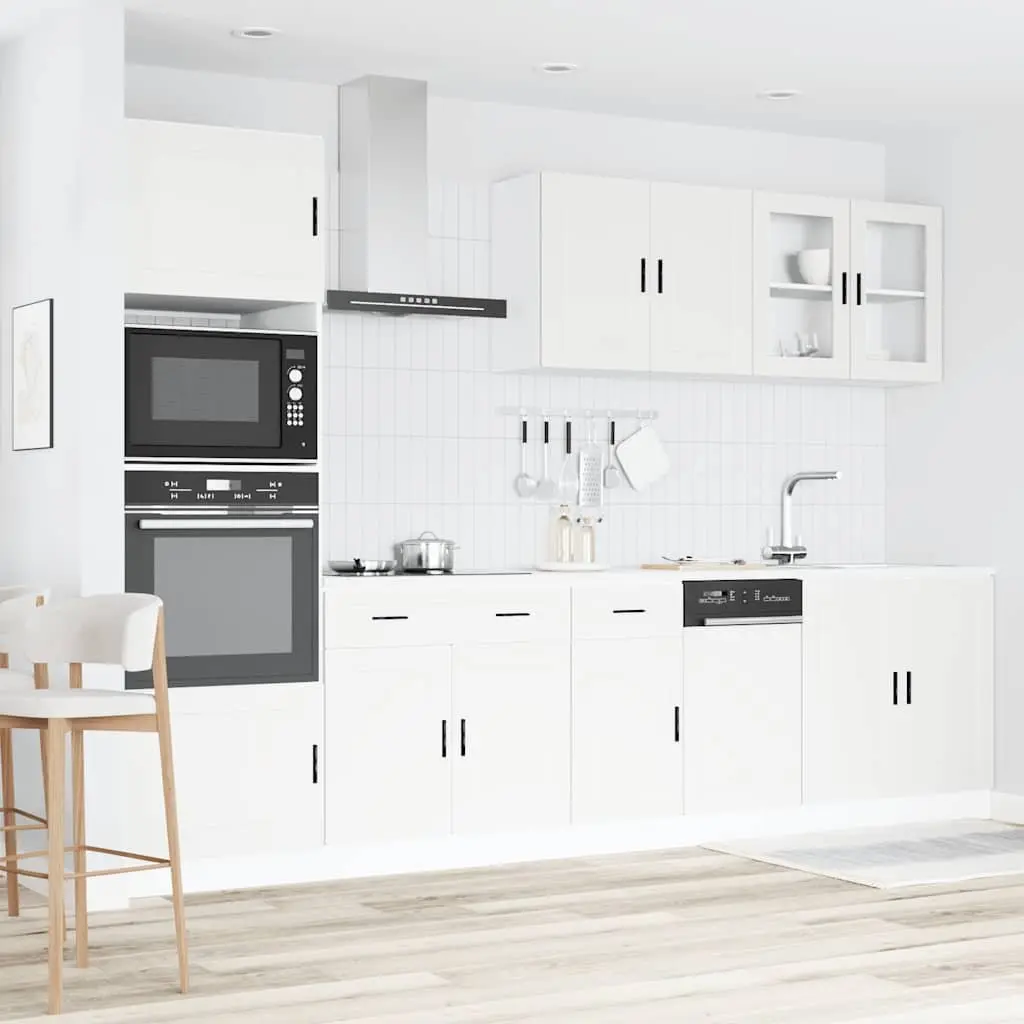 7 Piece Kitchen Cabinet Set White Storage Furniture Engineered Wood Adjustable