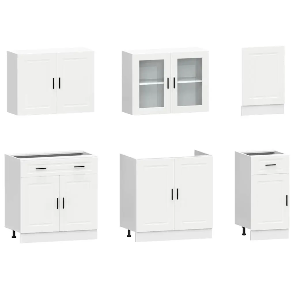 7 Piece Kitchen Cabinet Set White Storage Furniture Engineered Wood Adjustable