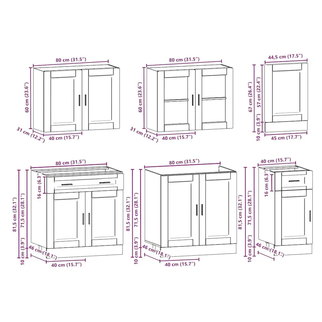 7 Piece Kitchen Cabinet Set White Storage Furniture Engineered Wood Adjustable