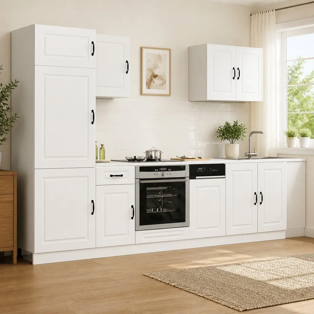 7 Piece Kitchen Cabinet Set White Storage Engineered Wood Furniture Compartments