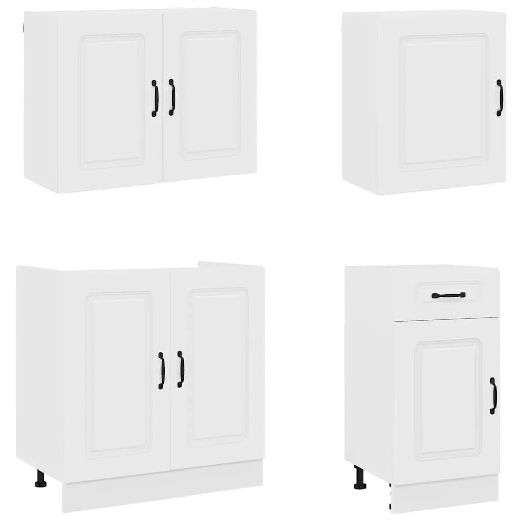 7 Piece Kitchen Cabinet Set White Storage Engineered Wood Furniture Compartments