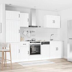 7 Piece White Kitchen Cabinet Set Storage Engineered Wood Furniture Compartments